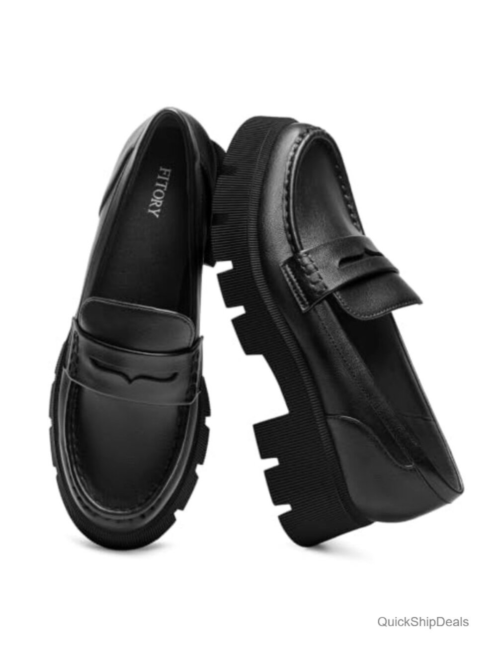 Women's Slip On Penny Loafers Platform Chunky Heel Cushioned Faux Leather